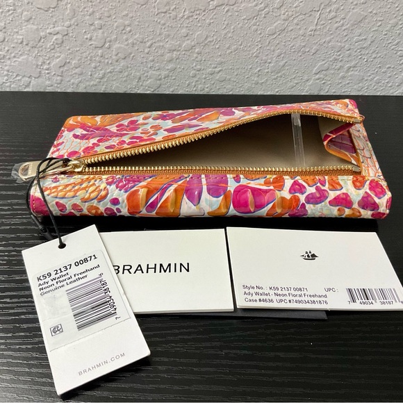 Brahmin NEON FLORAL FREEHAND Leather ADY Slim Wallet NWT - Picture 7 of 7